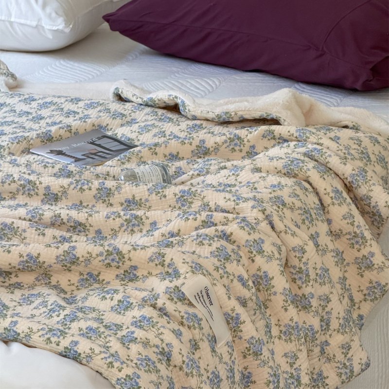 Κουβέρτα από βαμβάκι και βελούδο με μικρό φλοράλ μοτίβο, κορεατικού στυλ, 2,2 kg, χειμώνας