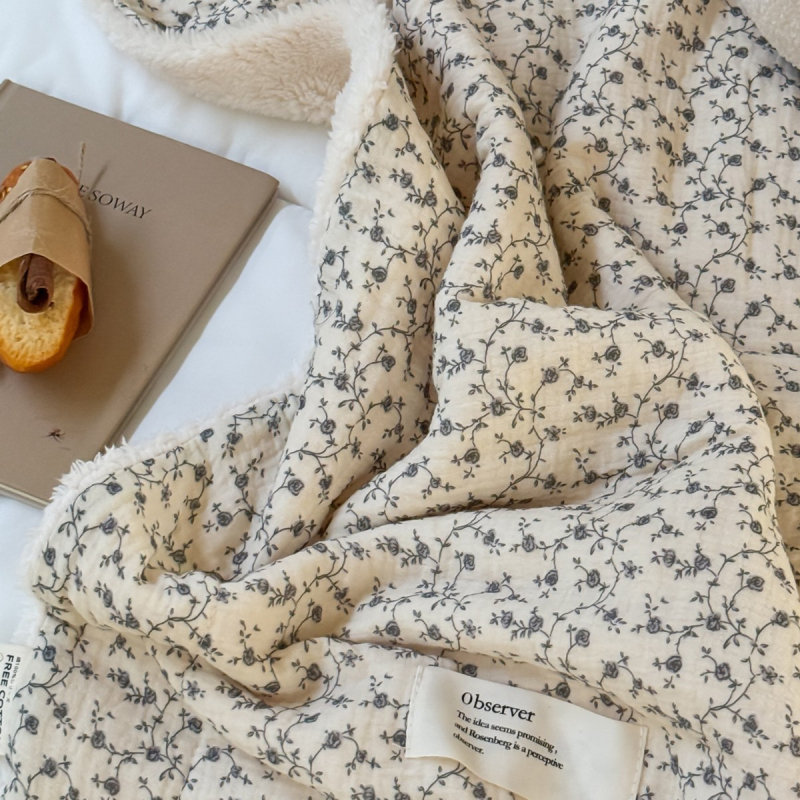 Κουβέρτα από βαμβάκι και βελούδο με μικρό φλοράλ μοτίβο, κορεατικού στυλ, 2,2 kg, χειμώνας