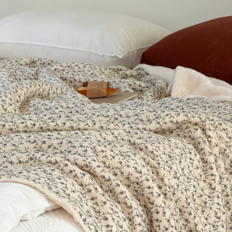 Κουβέρτα από βαμβάκι και βελούδο με μικρό φλοράλ μοτίβο, κορεατικού στυλ, 2,2 kg, χειμώνας