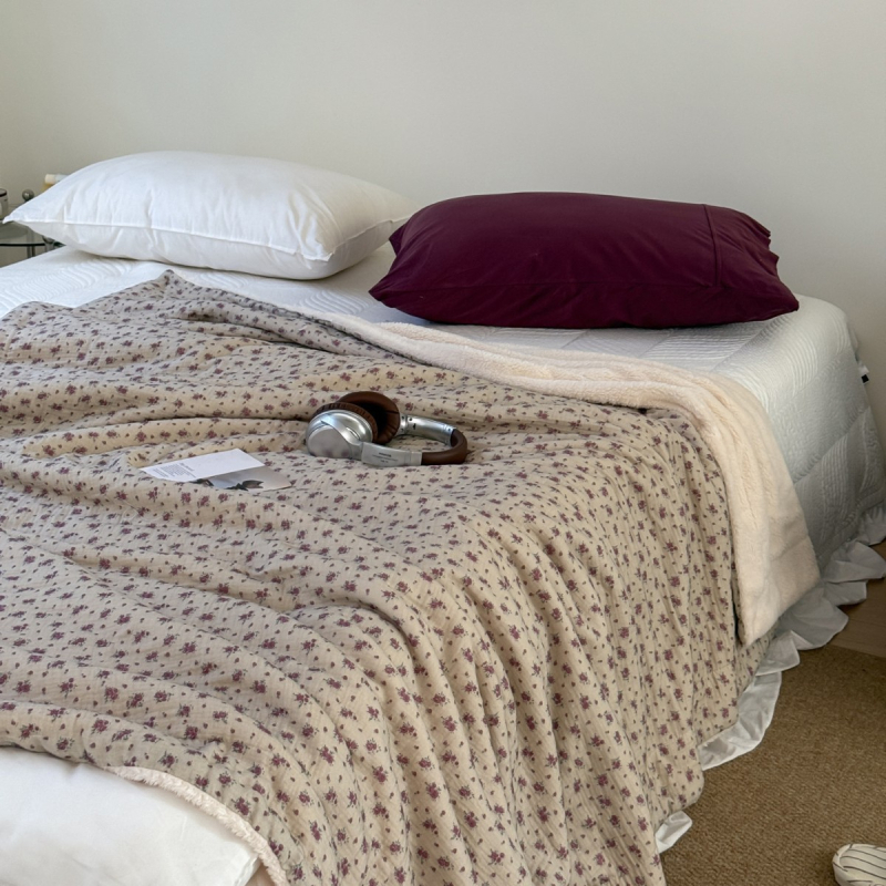 Κουβέρτα από βαμβάκι και βελούδο με μικρό φλοράλ μοτίβο, κορεατικού στυλ, 2,2 kg, χειμώνας