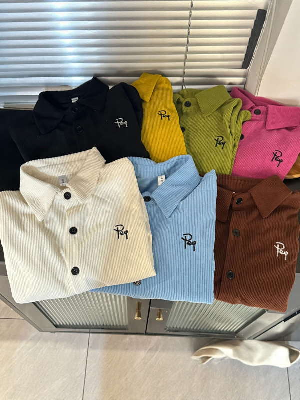 Ženska corduroy polo majica, dugi rukavi, izvezeni, redovitog kroja, polo ovratnik