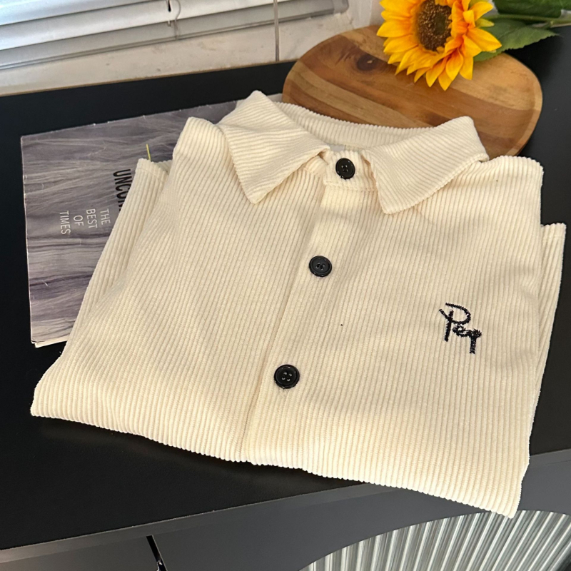 Ženska corduroy polo majica, dugi rukavi, izvezeni, redovitog kroja, polo ovratnik