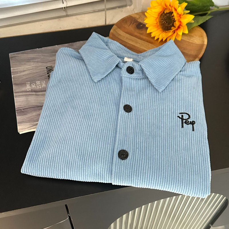 Ženska corduroy polo majica, dugi rukavi, izvezeni, redovitog kroja, polo ovratnik