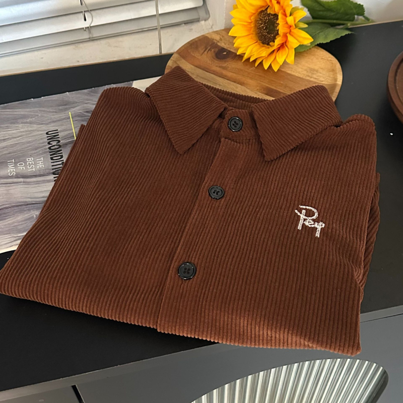 Ženska corduroy polo majica, dugi rukavi, izvezeni, redovitog kroja, polo ovratnik