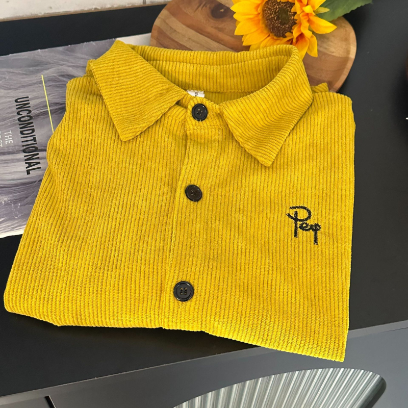 Ženska corduroy polo majica, dugi rukavi, izvezeni, redovitog kroja, polo ovratnik