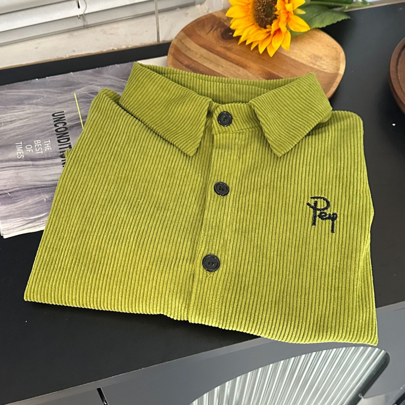 Ženska corduroy polo majica, dugi rukavi, izvezeni, redovitog kroja, polo ovratnik