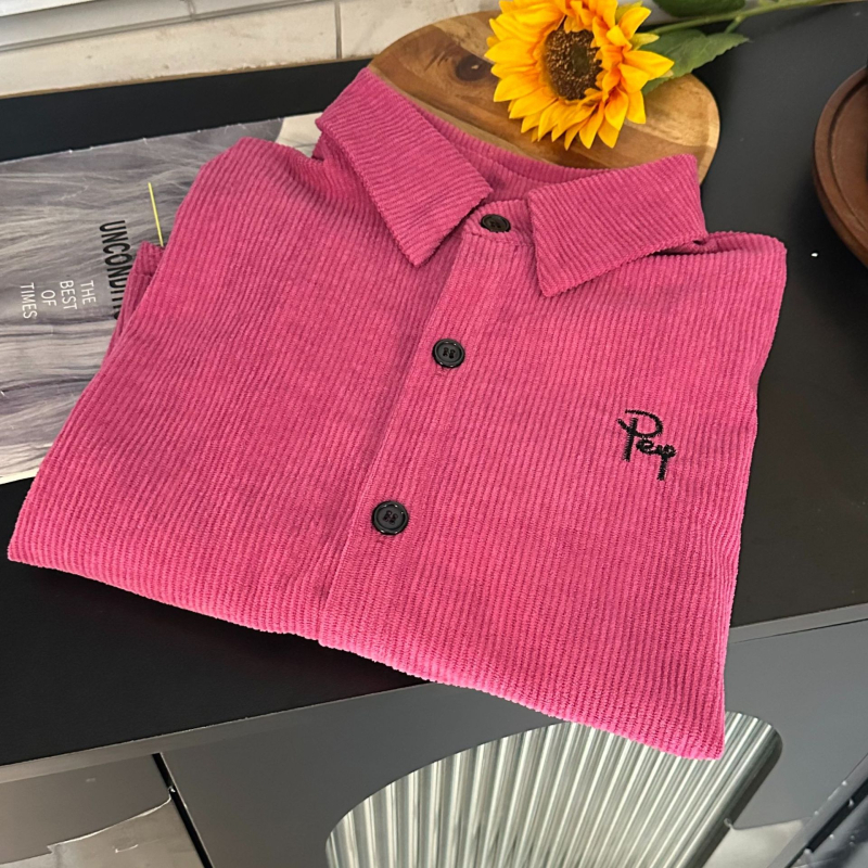 Ženska corduroy polo majica, dugi rukavi, izvezeni, redovitog kroja, polo ovratnik