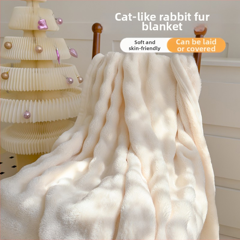 Κουβέρτα ανάπαυσης — χνουδωτή γούνα κουνελιού, κοραλλί φλίς, πολυεστέρας, 1000–1500 g, με δυνατότητα προσαρμογής