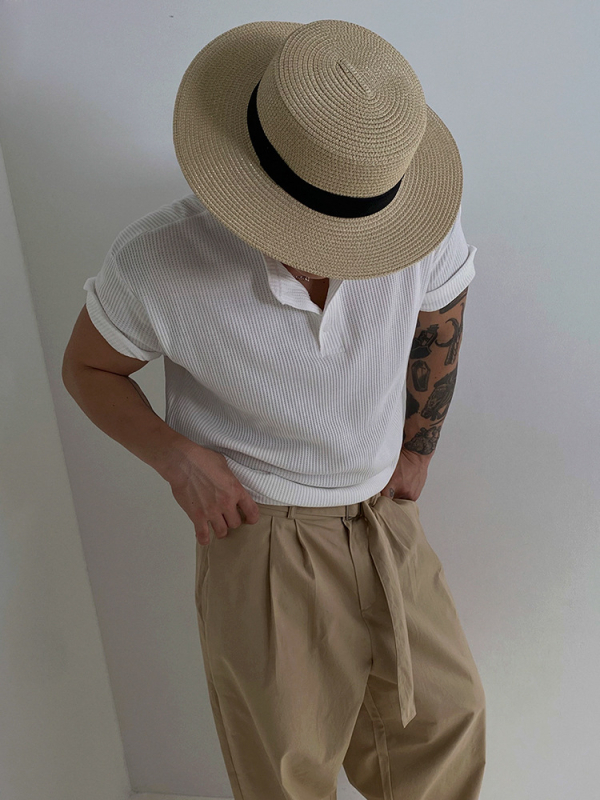 Muška majica kratkih rukava, korejski stil, pulover, V izrez, 65% poliester / 35% pamuk, 220–240 g/m²