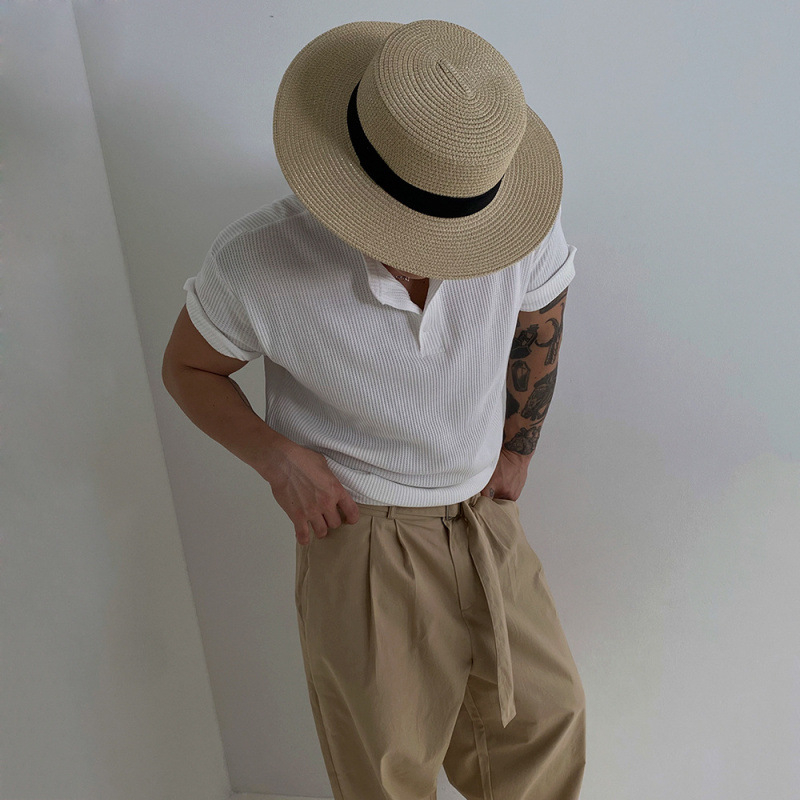 Muška majica kratkih rukava, korejski stil, pulover, V izrez, 65% poliester / 35% pamuk, 220–240 g/m²