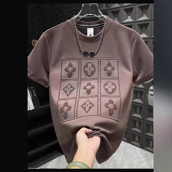 Majica kratkih rukava u korejskom stilu, okrugli izrez, kratki rukavi, točkasti uzorak, slobodan kroj