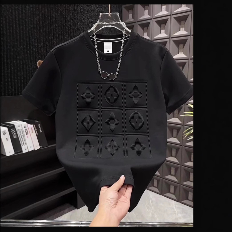 Majica kratkih rukava u korejskom stilu, okrugli izrez, kratki rukavi, točkasti uzorak, slobodan kroj