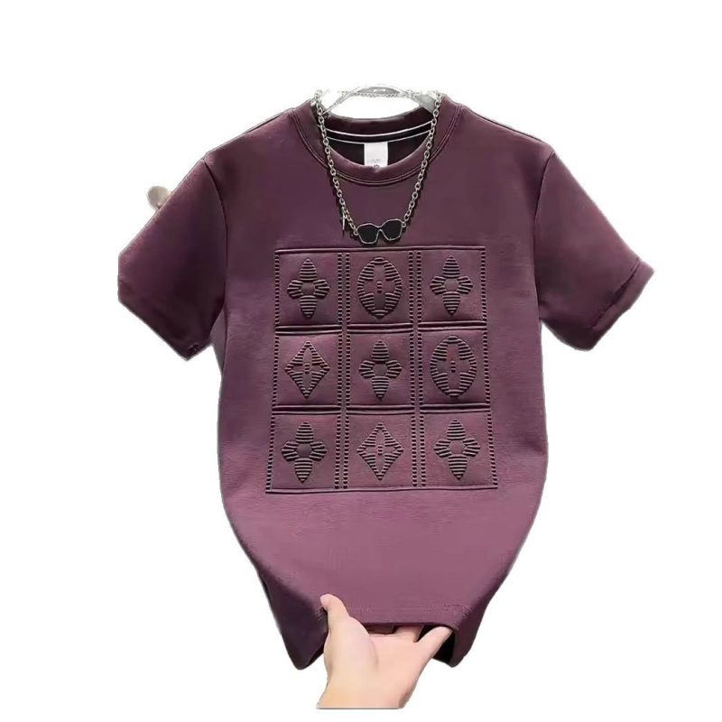 Majica kratkih rukava u korejskom stilu, okrugli izrez, kratki rukavi, točkasti uzorak, slobodan kroj