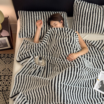 Whitsea φλανέλ κουβέρτα – πολυεστερική ίνα, ρίγες μοτίβο, 300–500 γρ, για όλες τις εποχές, στυλ ελαφρύ πολυτελείας