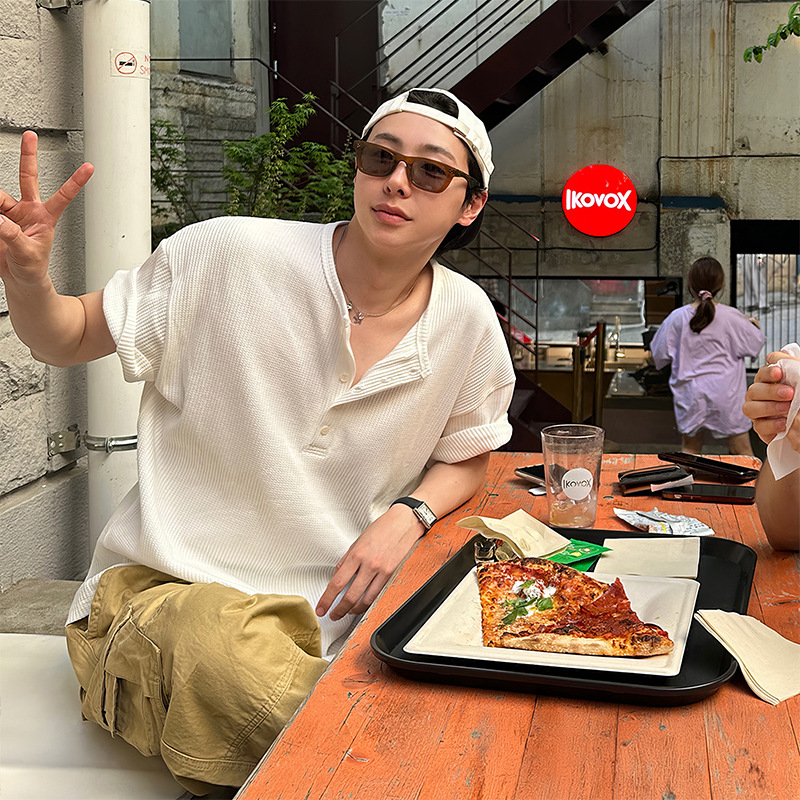 Pamut waffle textúrájú póló, lazább szabás, rövid ujjú, nyár 2025