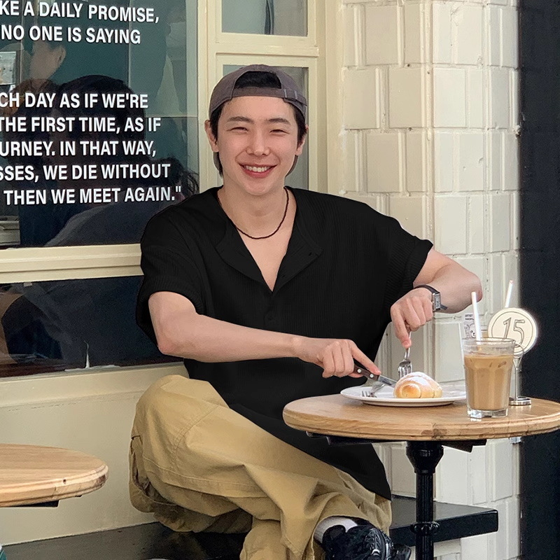 Pamut waffle textúrájú póló, lazább szabás, rövid ujjú, nyár 2025