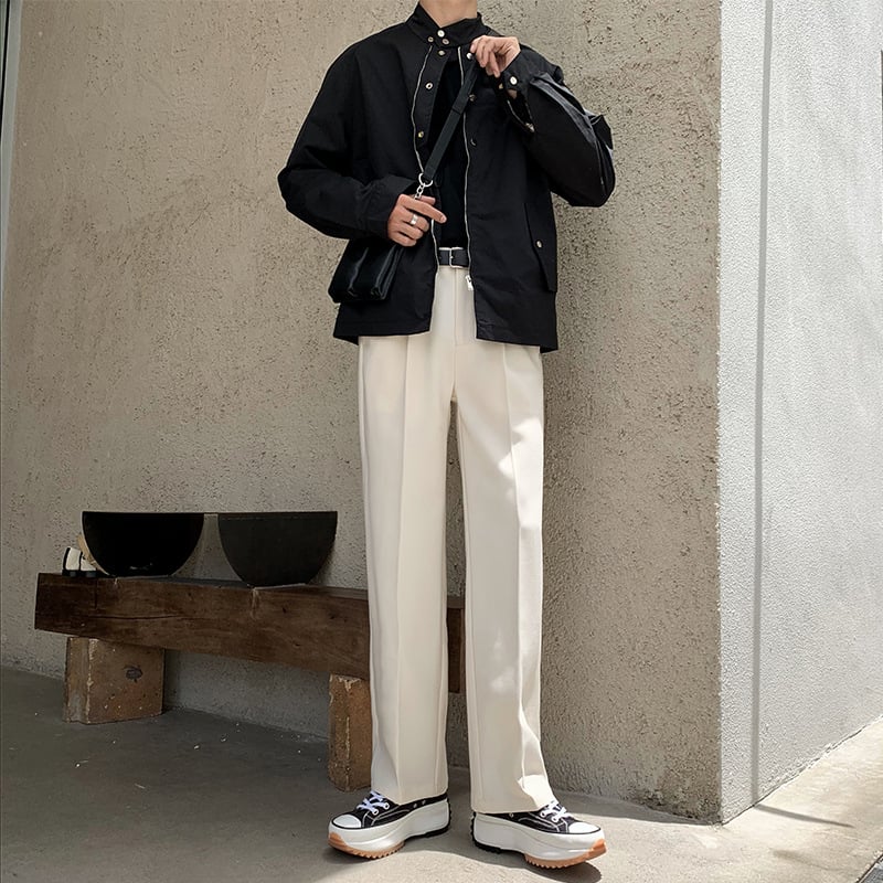 Férfi nadrágok, egyenes szabás, poliészter anyag, nyár, divatos stílus