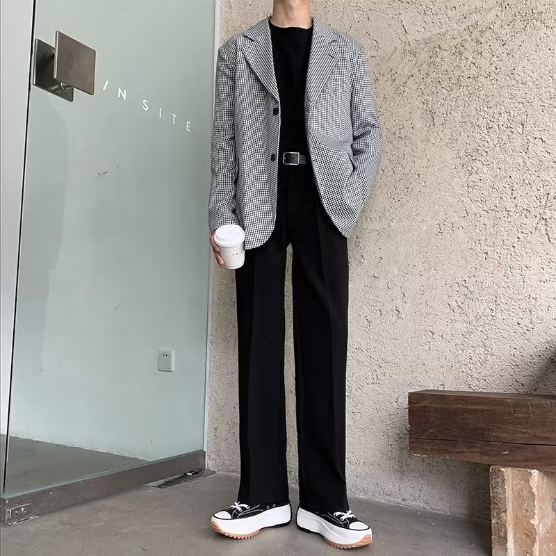 Férfi nadrágok, egyenes szabás, poliészter anyag, nyár, divatos stílus