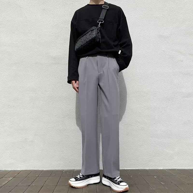 Férfi nadrágok, egyenes szabás, poliészter anyag, nyár, divatos stílus