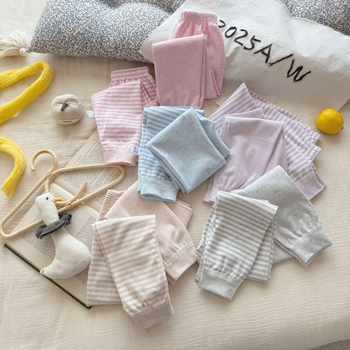 Dječje pamučne legice s prugama, srednji pojas, elastičan pojas, 100% pamuk, proljeće–jesen