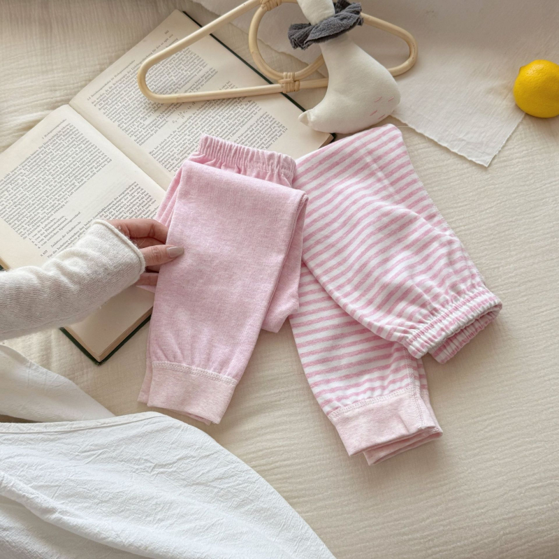 Dječje pamučne legice s prugama, srednji pojas, elastičan pojas, 100% pamuk, proljeće–jesen