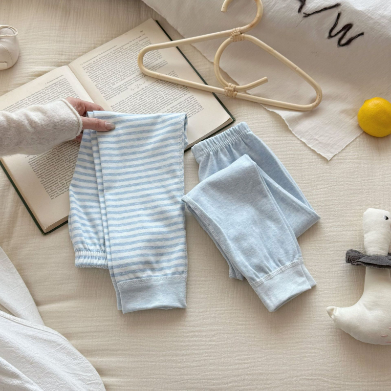 Dječje pamučne legice s prugama, srednji pojas, elastičan pojas, 100% pamuk, proljeće–jesen