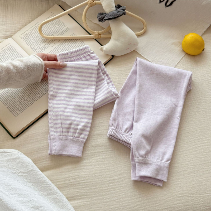 Dječje pamučne legice s prugama, srednji pojas, elastičan pojas, 100% pamuk, proljeće–jesen