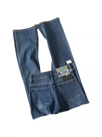 Дамски дънкови панталони с висока талия, прав крак, еластично деним, памук 50–70% и полиестер 30–50%