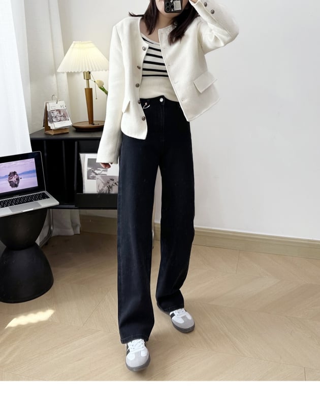 Дамски дънкови панталони с висока талия, прав крак, еластично деним, памук 50–70% и полиестер 30–50%