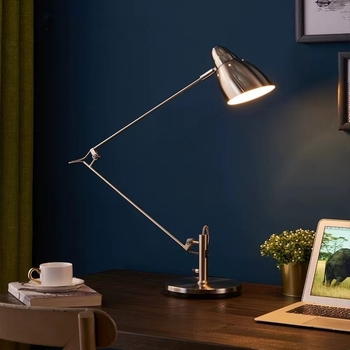 LED stolna lampa s dugim ramenom i sklopnim dizajnom – zaštita očiju, uredska, moderni minimalistički stil, model WL-9869, 111–240V, metalni abažur, gumbasti prekidač