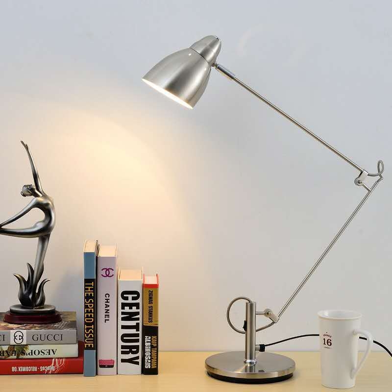 LED stolna lampa s dugim ramenom i sklopnim dizajnom – zaštita očiju, uredska, moderni minimalistički stil, model WL-9869, 111–240V, metalni abažur, gumbasti prekidač