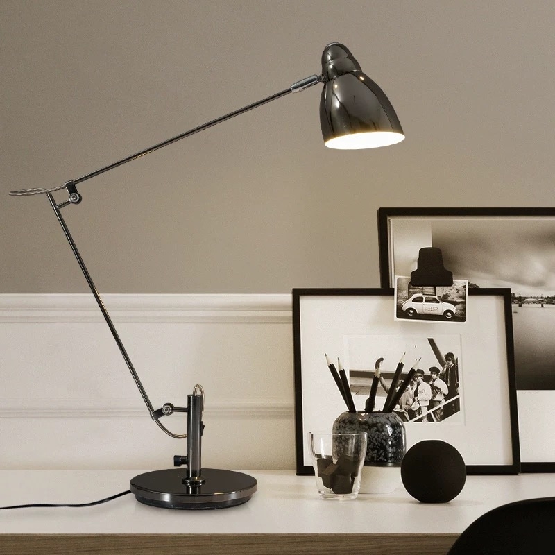 LED stolna lampa s dugim ramenom i sklopnim dizajnom – zaštita očiju, uredska, moderni minimalistički stil, model WL-9869, 111–240V, metalni abažur, gumbasti prekidač