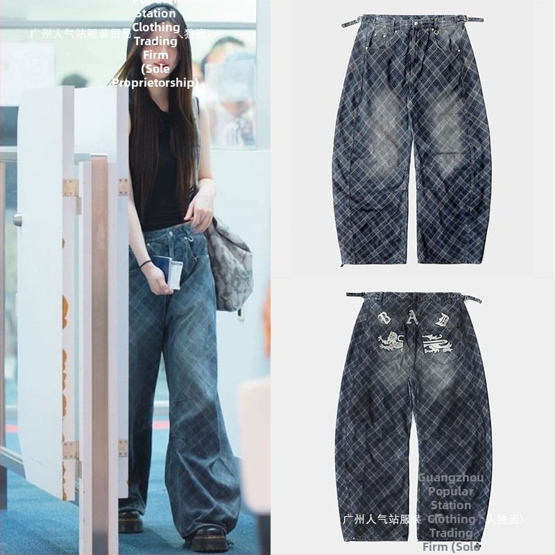 Женски дънки с широк крак от деним, свободна кройка, талия средна височина, 80–90% памук