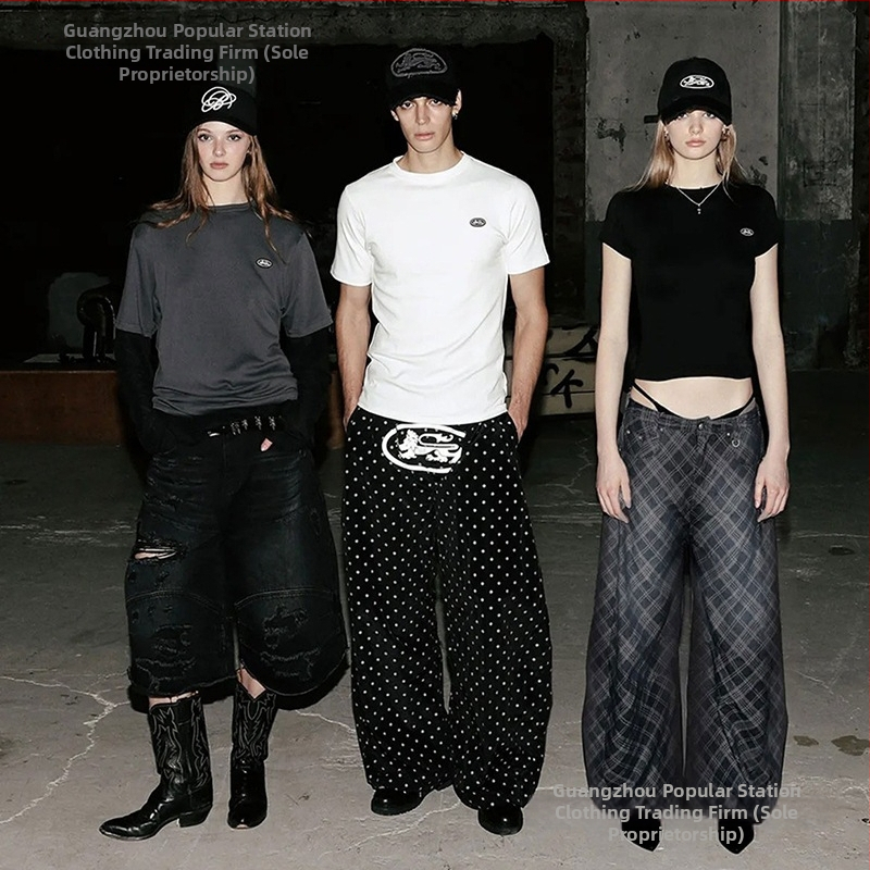 Женски дънки с широк крак от деним, свободна кройка, талия средна височина, 80–90% памук