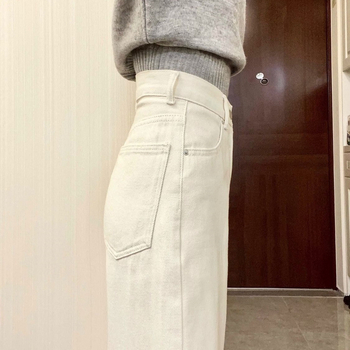 Дънки за жени с висока талия, широки крачоли, деним, с подплата от флис, дълги до пода