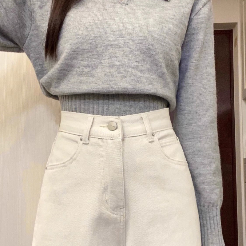 Дънки за жени с висока талия, широки крачоли, деним, с подплата от флис, дълги до пода