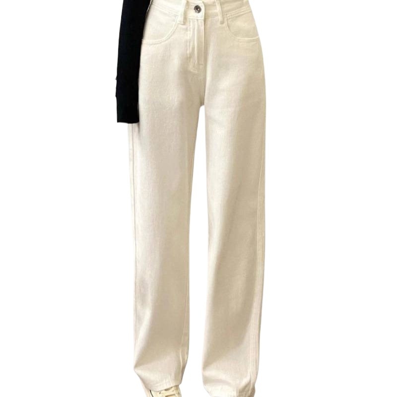 Дънки за жени с висока талия, широки крачоли, деним, с подплата от флис, дълги до пода