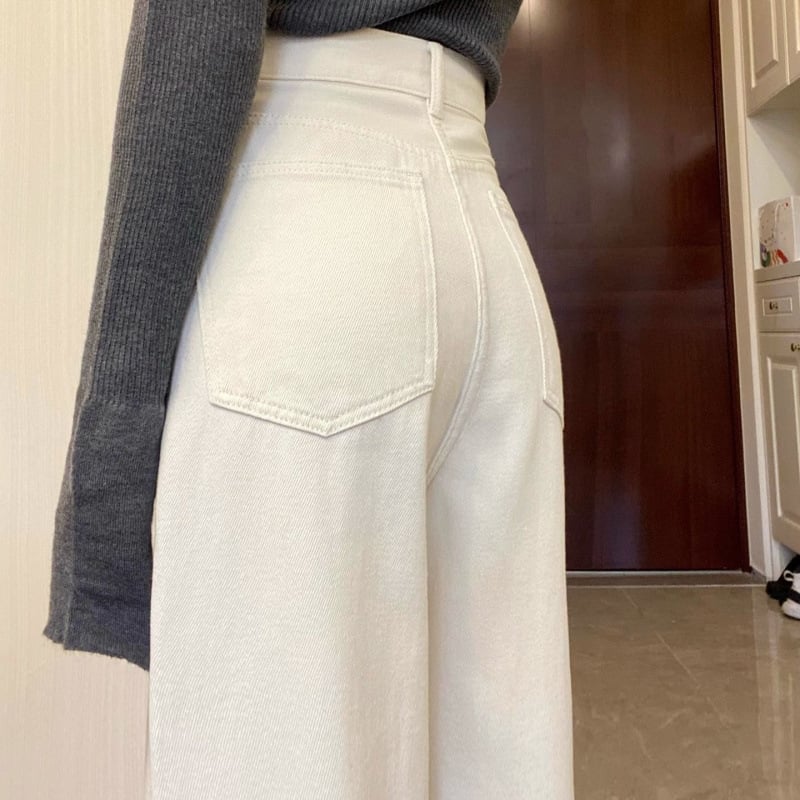 Дънки за жени с висока талия, широки крачоли, деним, с подплата от флис, дълги до пода