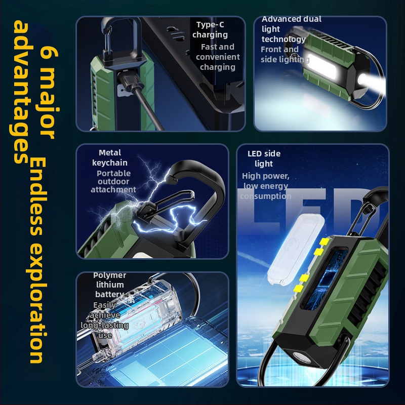 LED kľúčenka svietidlo — nabíjateľné, ultra jasné, magnetické, mini vonkajšie svetlo na kempovanie, 400 mAh batéria
