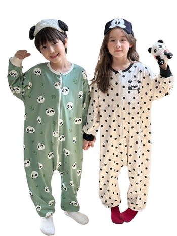 Детски гащеризон за спане с разделени крака – памук-ликра, 95% памук, защита на корема, стил корейски, за възраст 3–8 г., шарки животни/карикатури/точки