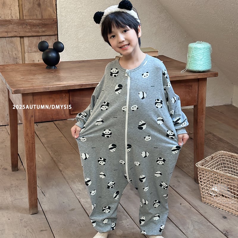 Детски гащеризон за спане с разделени крака – памук-ликра, 95% памук, защита на корема, стил корейски, за възраст 3–8 г., шарки животни/карикатури/точки