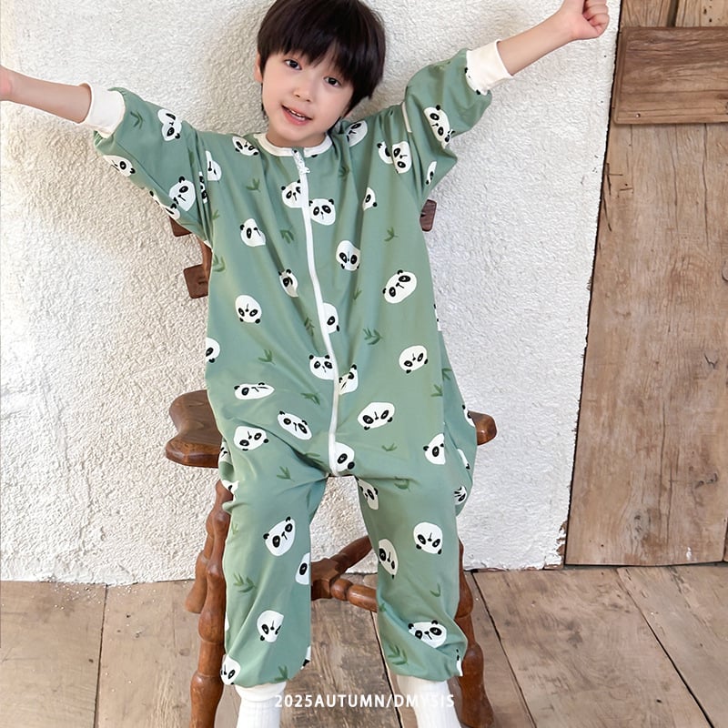 Детски гащеризон за спане с разделени крака – памук-ликра, 95% памук, защита на корема, стил корейски, за възраст 3–8 г., шарки животни/карикатури/точки