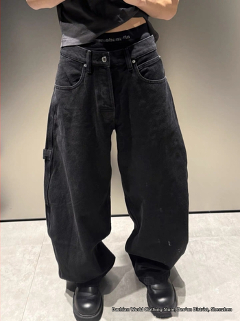 Дънени дамски панталони с висока талия, широки и дълги, деним памук 90–95%, висока еластичност