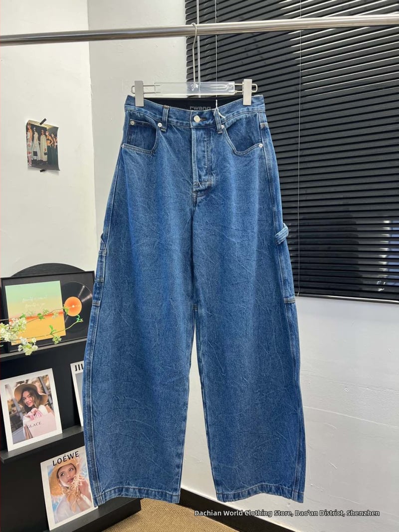Дънени дамски панталони с висока талия, широки и дълги, деним памук 90–95%, висока еластичност