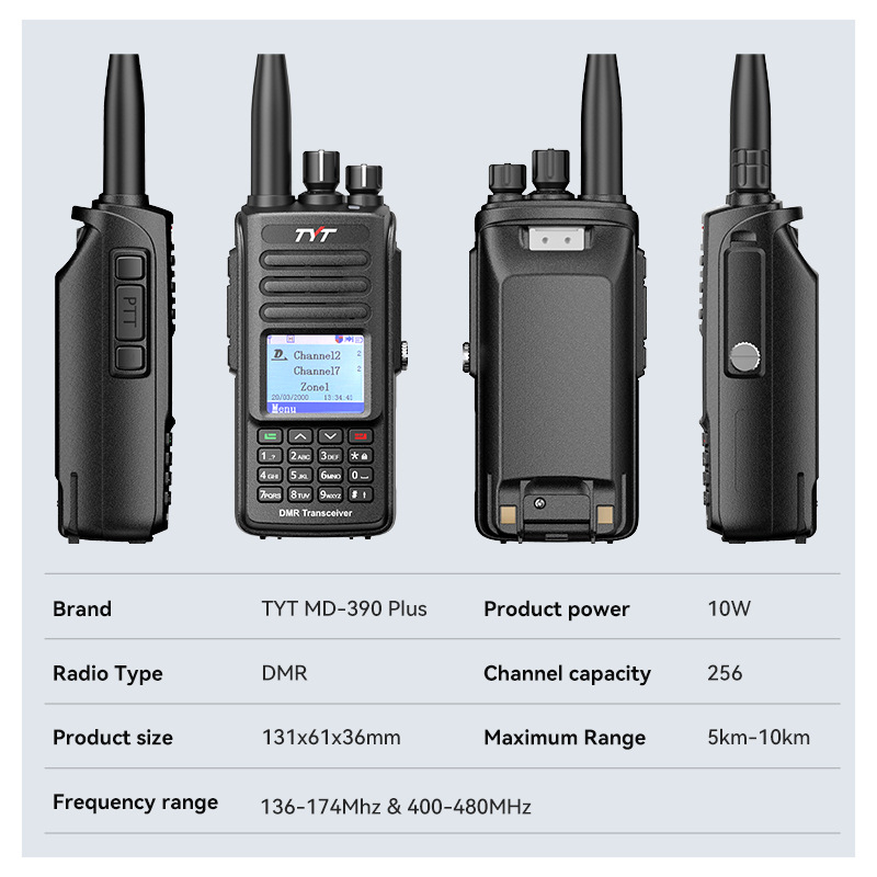 DMR digitalna radiostanica MD-UV390PLUS, izlazna snaga 10W, AES-256 enkripcija, vodootporna s mogućnošću pozicioniranja, 199 kanala