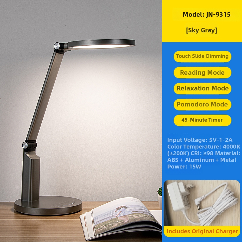 Studijska stolna lampa za čitanje s zaštitom vida — plastično sjenilo, dodirni prekidač, 220V, CRI ≥ 95, rasvjeta razine AA