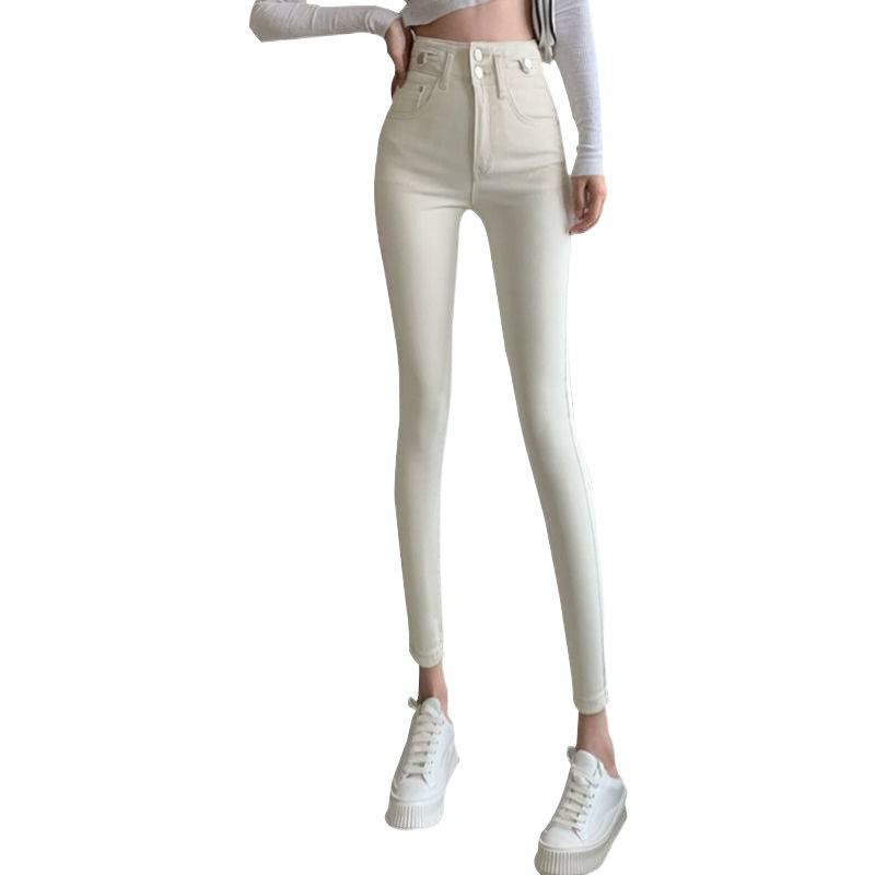 Ženske traperice, visoki pojas, uski kroj, poliester materijal, mikroelastičnost