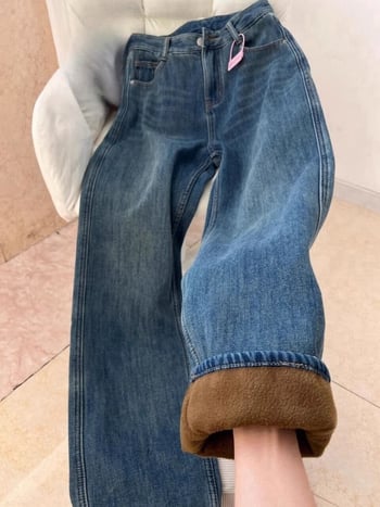 Дънки за жени – висока талия, дебел деним памук, дънки с широк крак, дълги