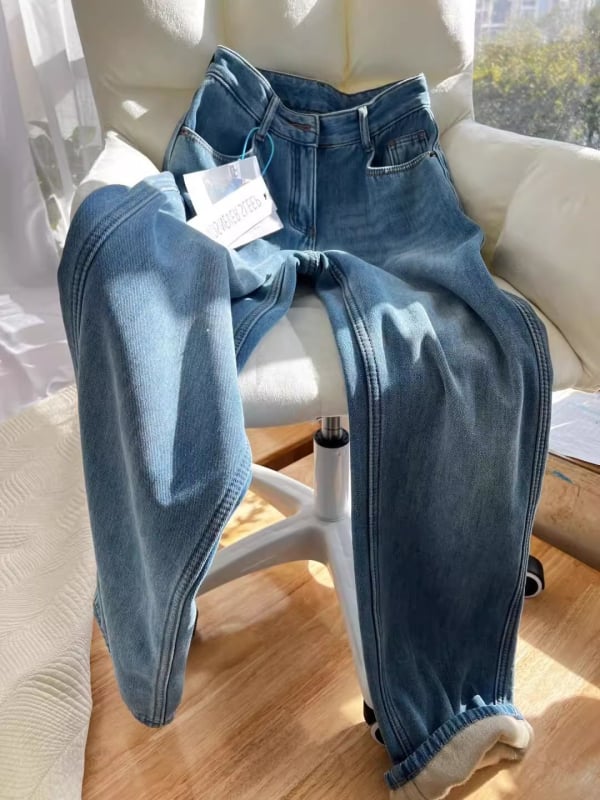 Дънки за жени – висока талия, дебел деним памук, дънки с широк крак, дълги