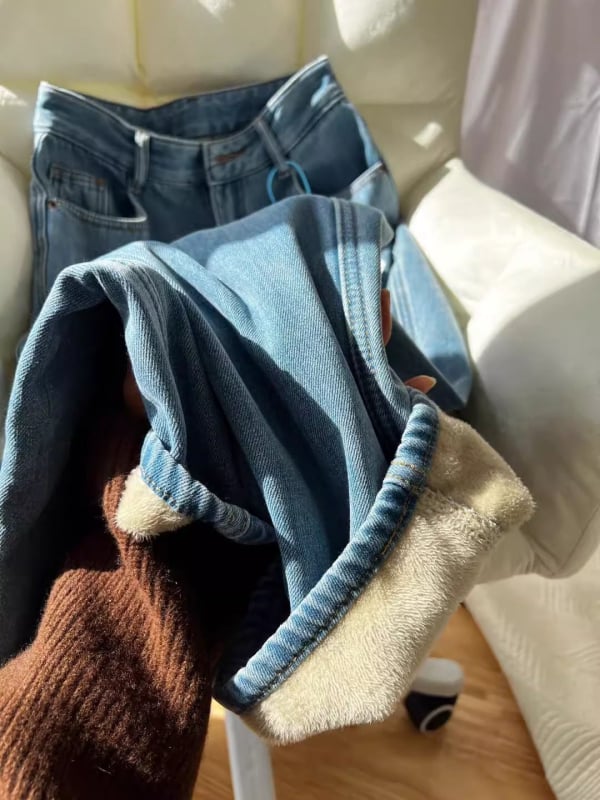 Дънки за жени – висока талия, дебел деним памук, дънки с широк крак, дълги